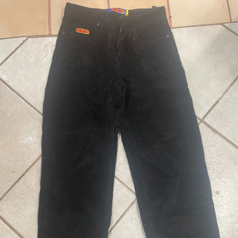 Empyre Kids Corduroy Skate Pants Size 26 Black Relax Streetwear Y2K Baggy
